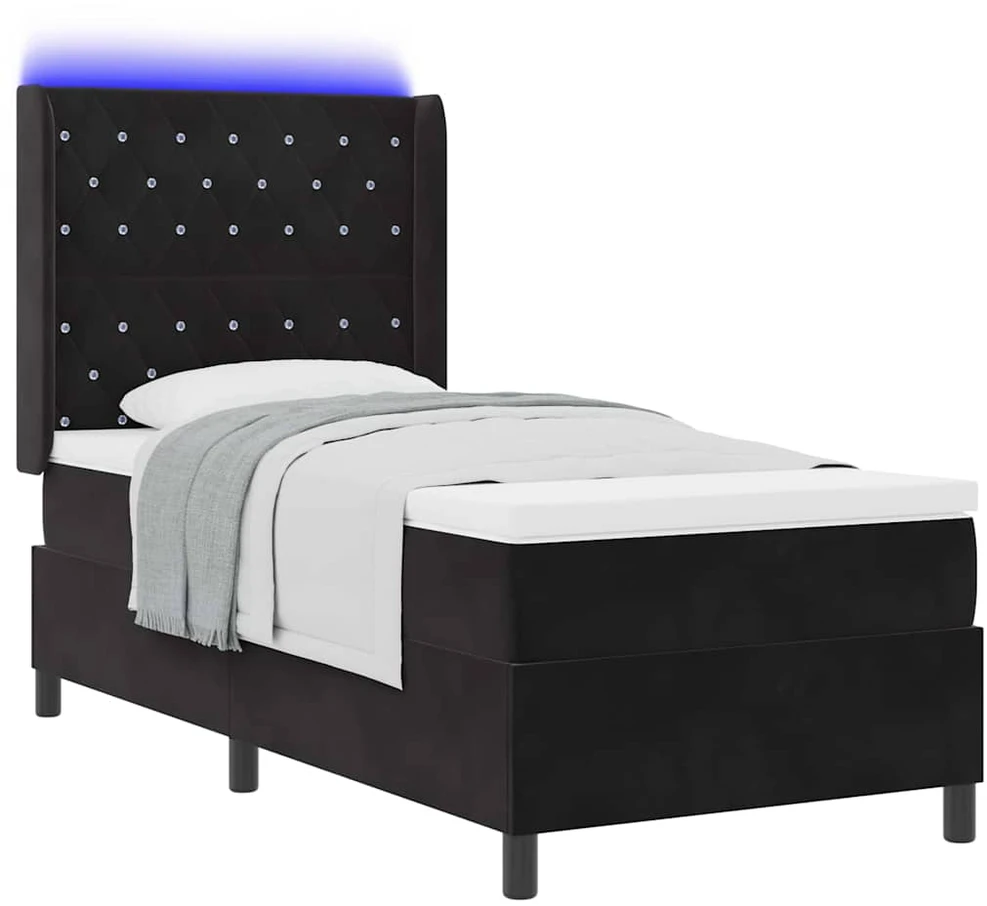 Kiemas lova su čiužiniu su LED Juoda 100 x 200 cm Aksomas
