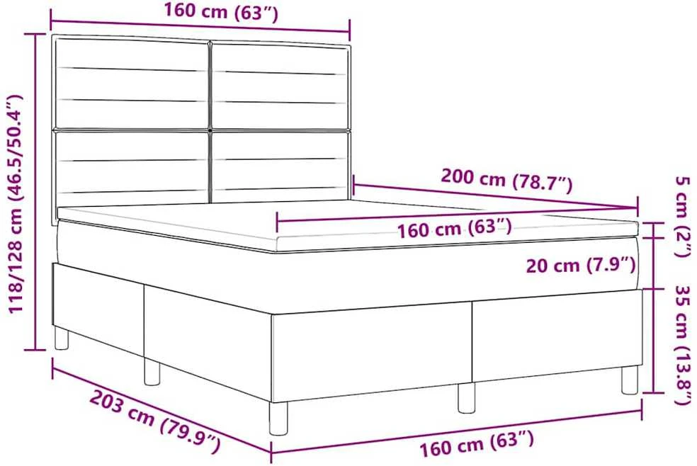 Kiemas lova su čiužiniu su LED Juoda 160 x 200 cm audinys