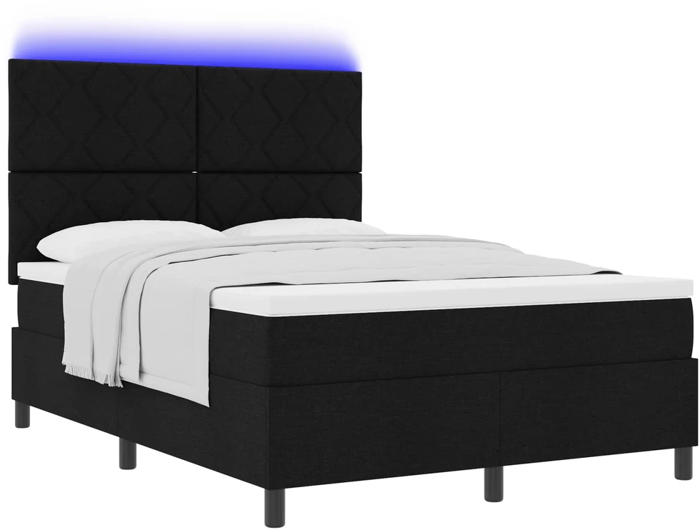 Kiemas lova su LED juostelėmis Juoda 160 x 200 cm audinys