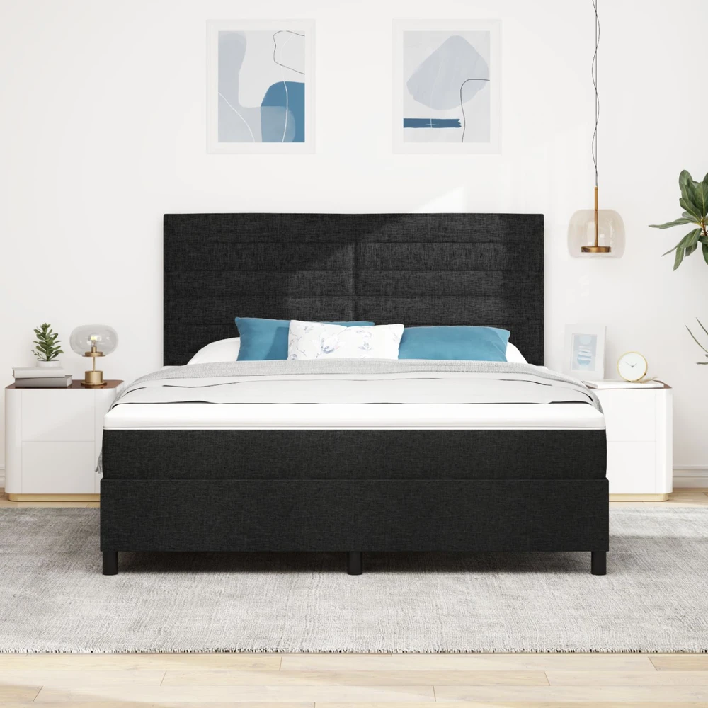 Kiemas lova su čiužiniu su LED Juoda 180 x 200 cm audinys