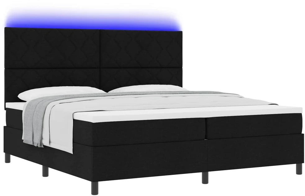 Kiemas lova su čiužiniu su LED Juoda 200 x 200 cm audinys