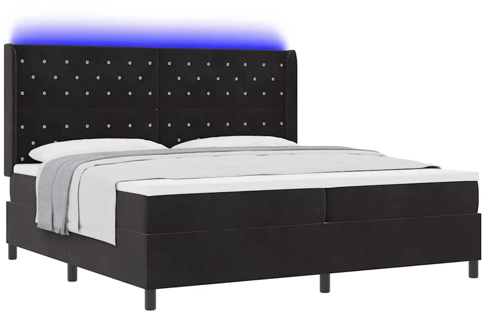 Kiemas lova su čiužiniu su LED Juoda 200 x 200 cm Aksomas