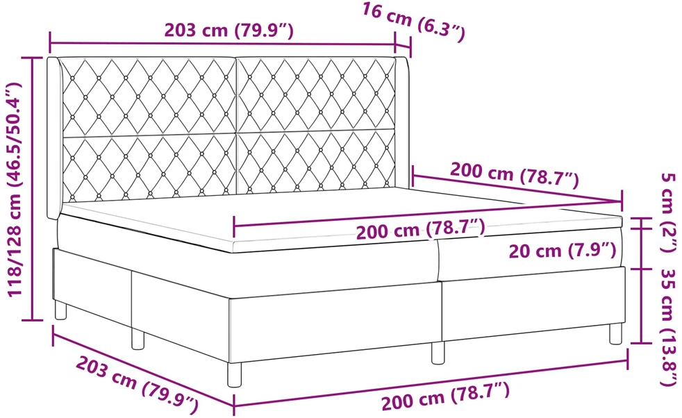 Kiemas lova su čiužiniu su LED Juoda 200 x 200 cm Aksomas