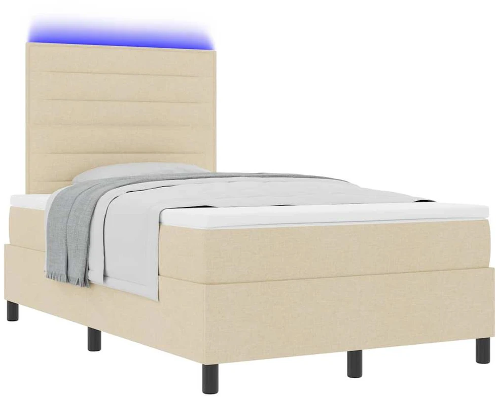 Kiemas lova su čiužiniu su LED Kreminė 120 x 190 cm audinys