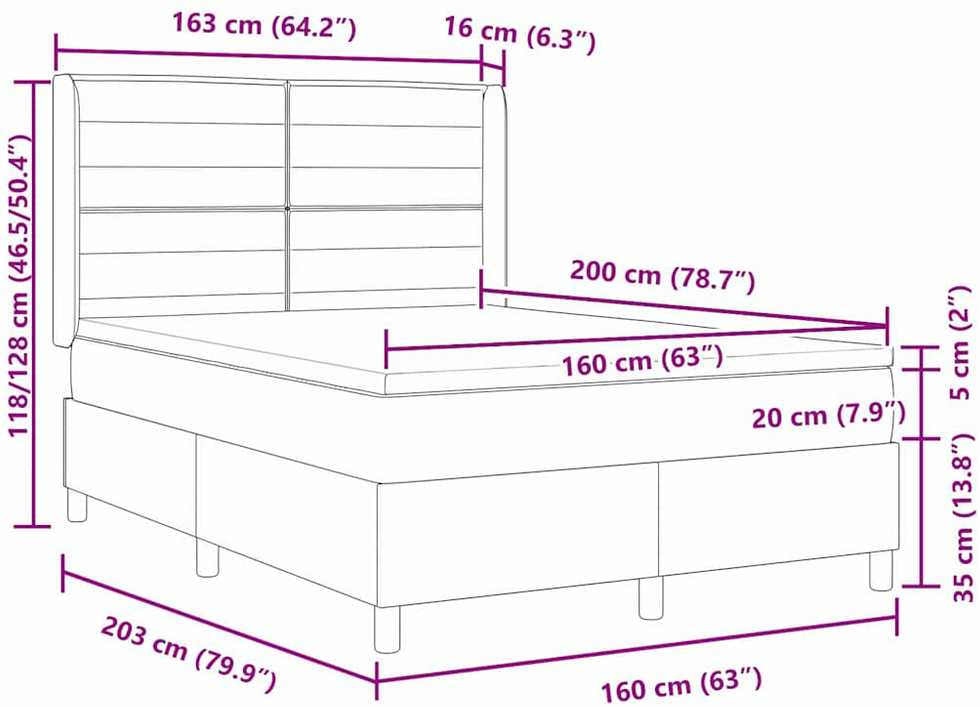Kiemas lova su LED juostelėmis Kreminė 160 x 200 cm audinys