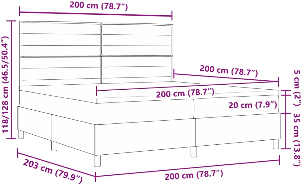 Kiemas lova su čiužiniu su LED Kreminė 200 x 200 cm audinys