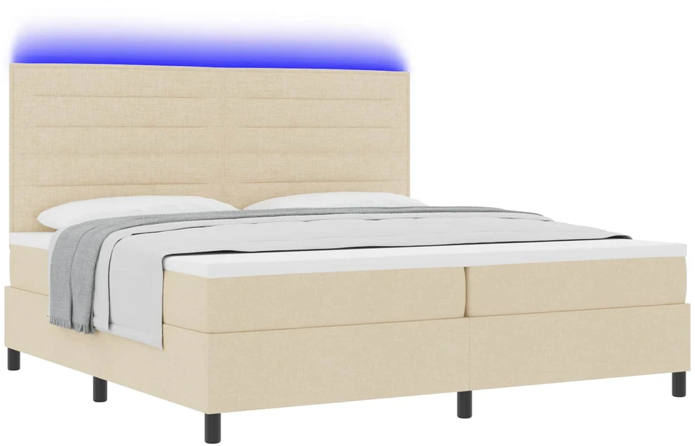 Kiemas lova su čiužiniu su LED Kreminė 200 x 200 cm audinys