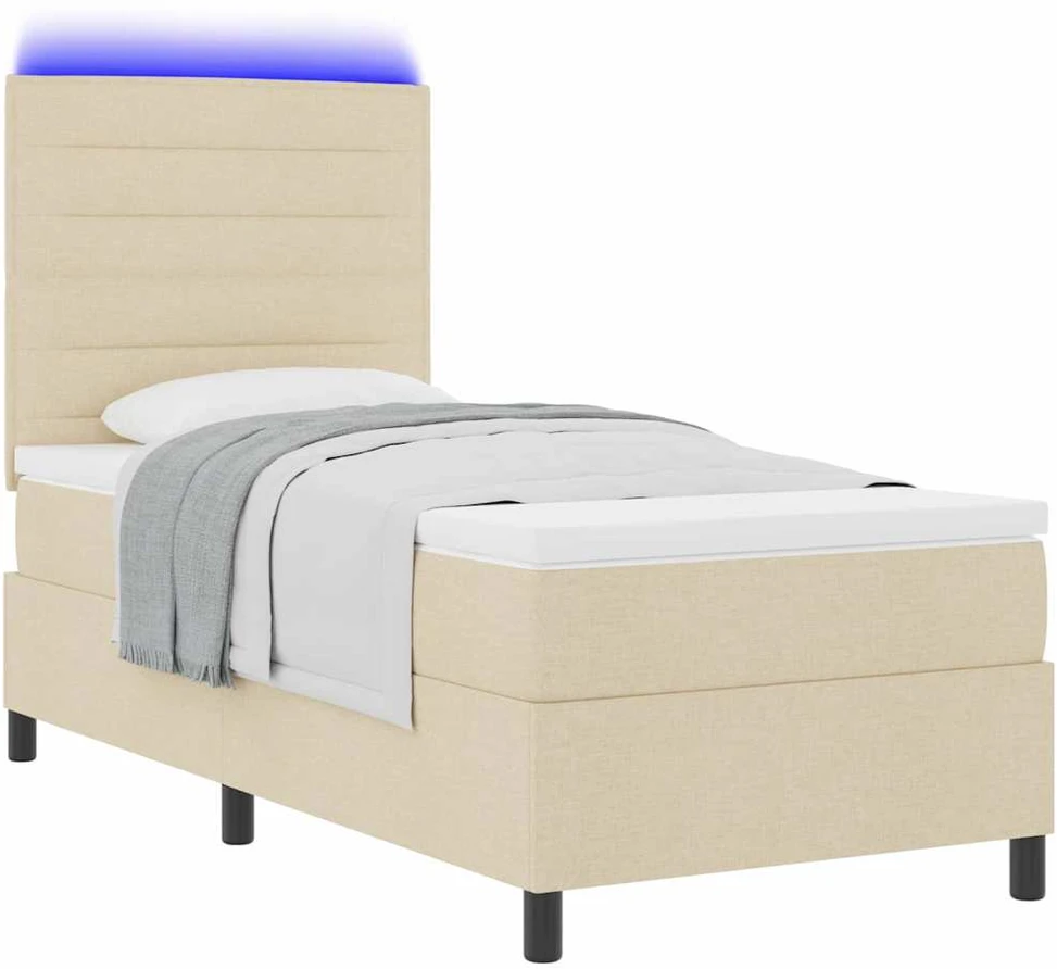 Kiemas lova su čiužiniu su LED Kreminė 90 x 200 cm audinys