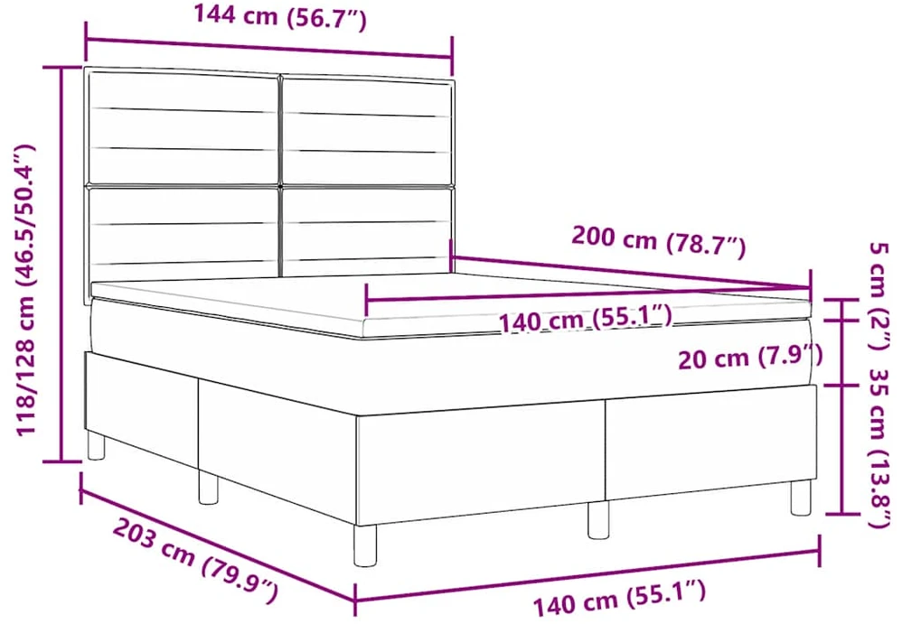 Kiemas lova su čiužiniu su LED Mėlyna 140 x 200 cm audinys