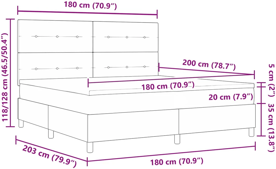 Kiemas lova su LED juostelėmis Mėlyna 180 x 200 cm audinys
