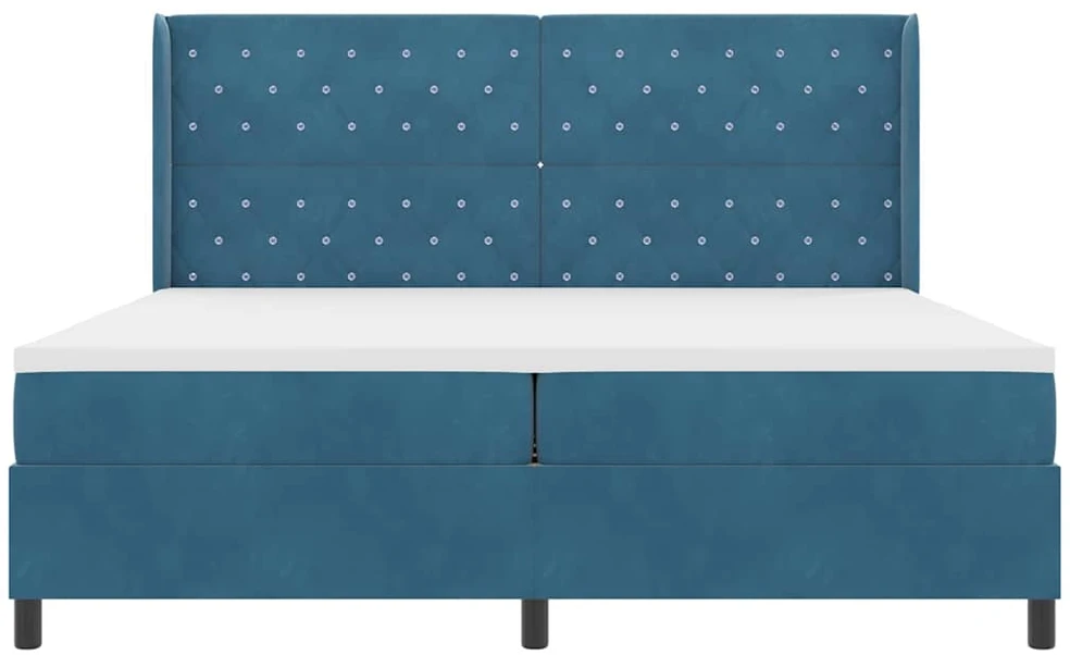 Kiemas lova su čiužiniu su LED Mėlyna 200 x 200 cm Aksomas