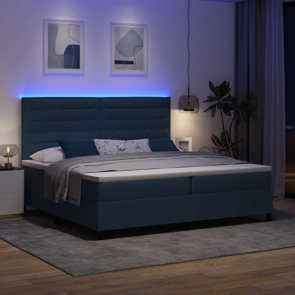 Kiemas lova su čiužiniu su LED Mėlyna 200 x 200 cm audinys