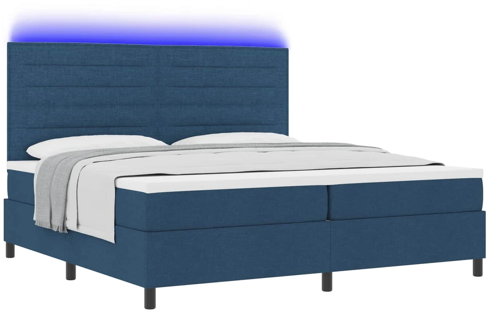 Kiemas lova su čiužiniu su LED Mėlyna 200 x 200 cm audinys