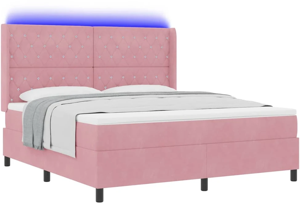 Kiemas lova su čiužiniu su LED Rožinė 180 x 200 cm Aksomas