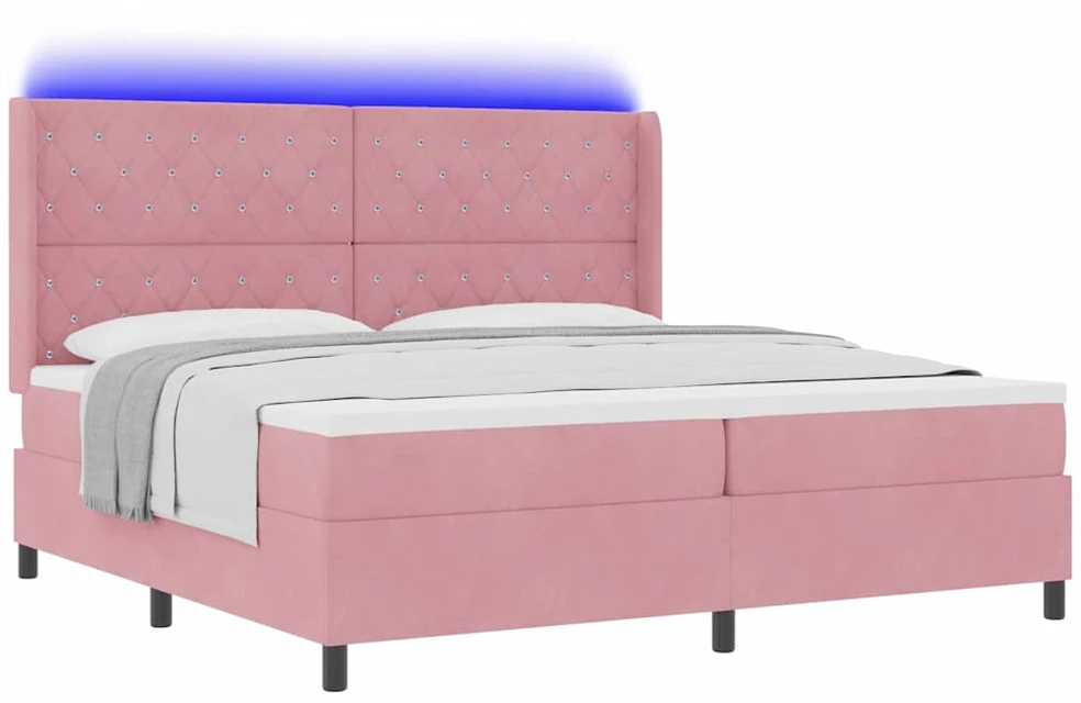 Kiemas lova su čiužiniu su LED Rožinė 200 x 200 cm Aksomas