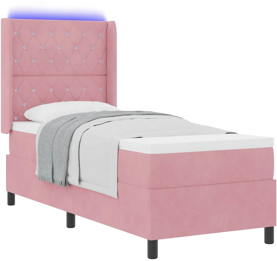 Kiemas lova su čiužiniu su LED Rožinė 80 x 200 cm Aksomas