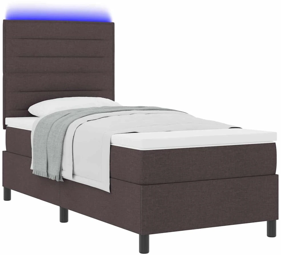 Kiemas lova su čiužiniu su LED Tamsiai ruda 90 x 190 cm audinys