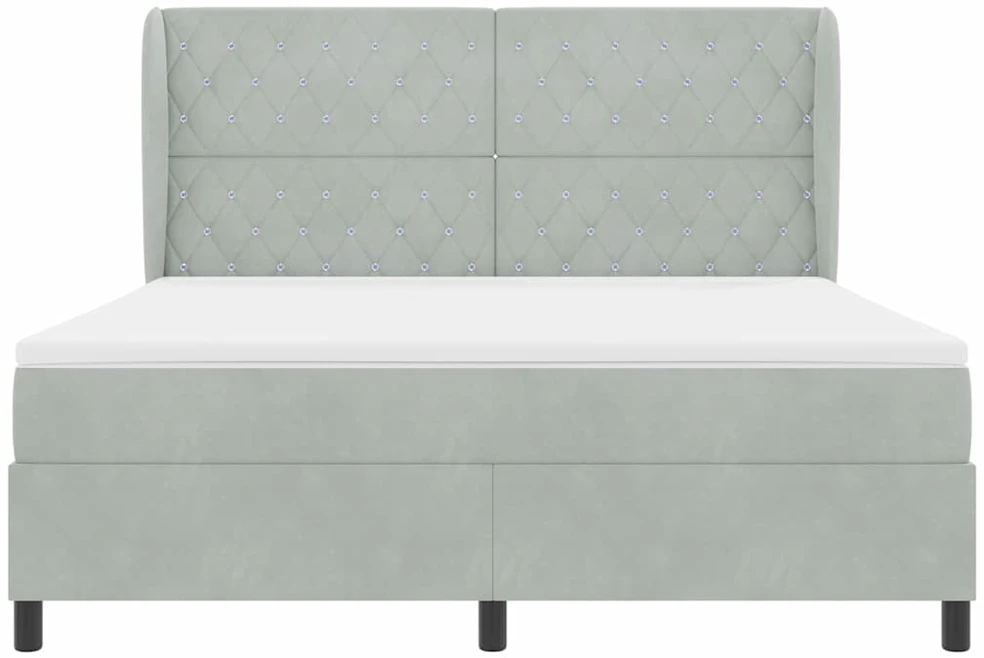 Kiemas lova su čiužiniu Šviesiai pilka 200 x 180 cm Aksomas