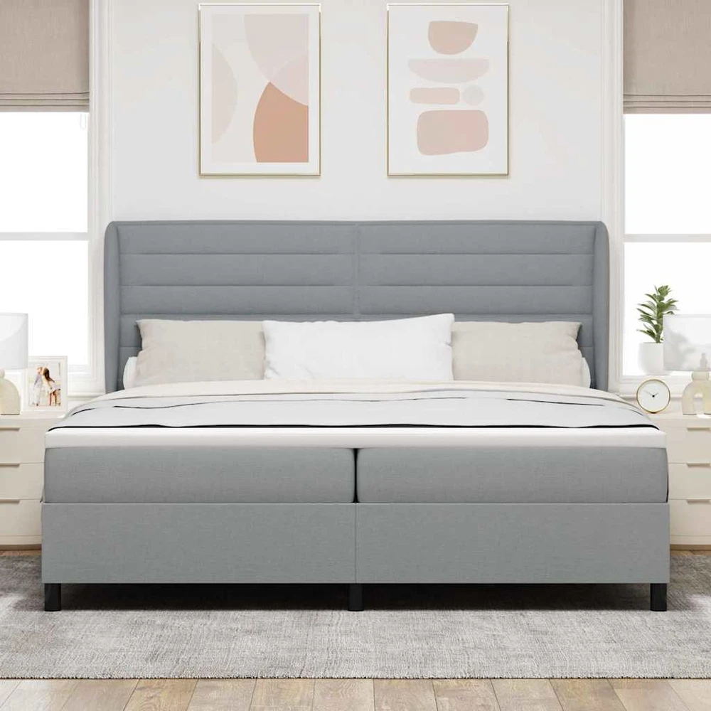 Kiemas lova su čiužiniu Šviesiai pilka 200 x 200 cm audinys