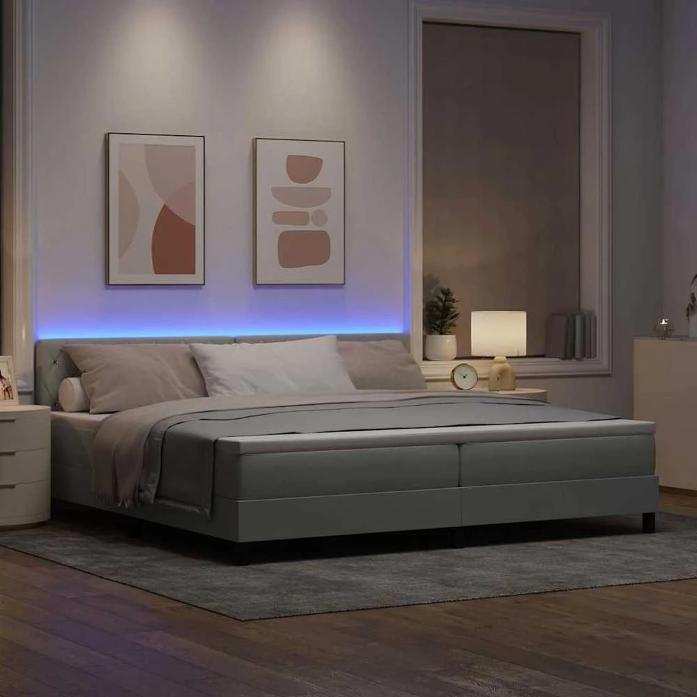 LED Čiužinio Lova Šviesiai pilka 200 x 200 cm Aksomas