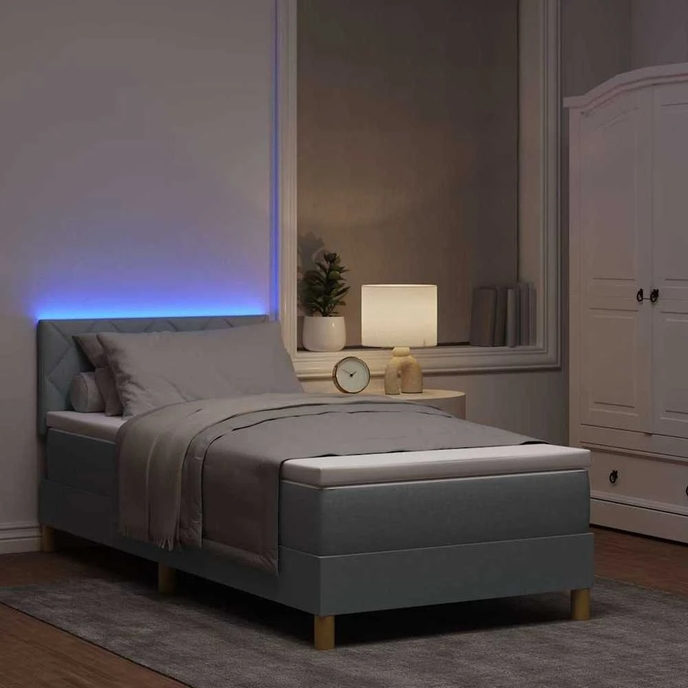 LED Čiužinio Lova Šviesiai pilka 90 x 190 cm audinys