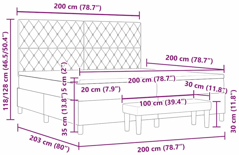 Kiemas lova su čiužiniu Tamsi mėlyna 200 x 200 cm Aksomas