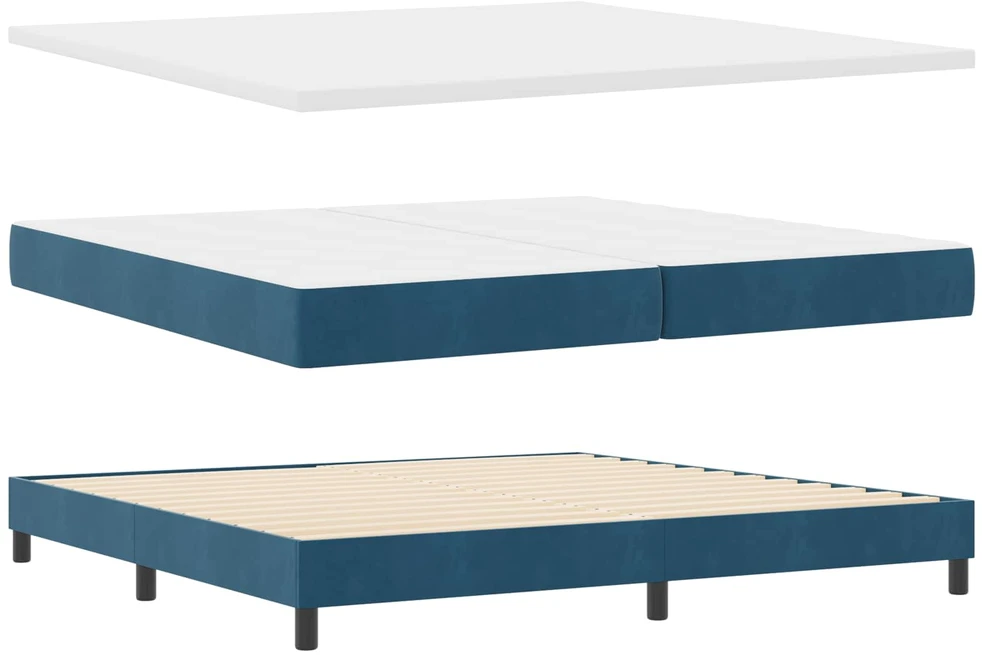 Kiemas lova su čiužiniu Tamsi mėlyna 200 x 200 cm Aksomas