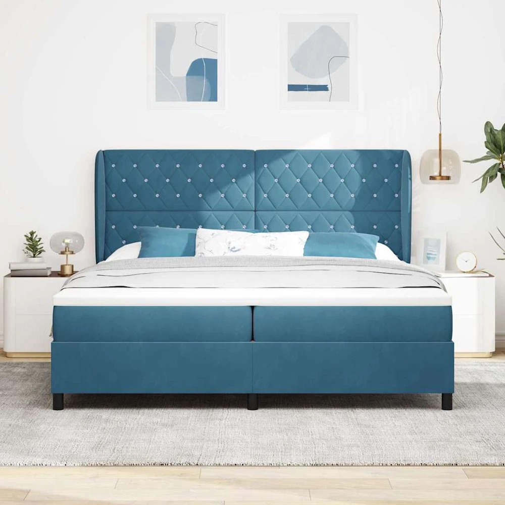 Kiemas lova su čiužiniu Tamsiai mėlyna 200 x 200 cm Aksomas