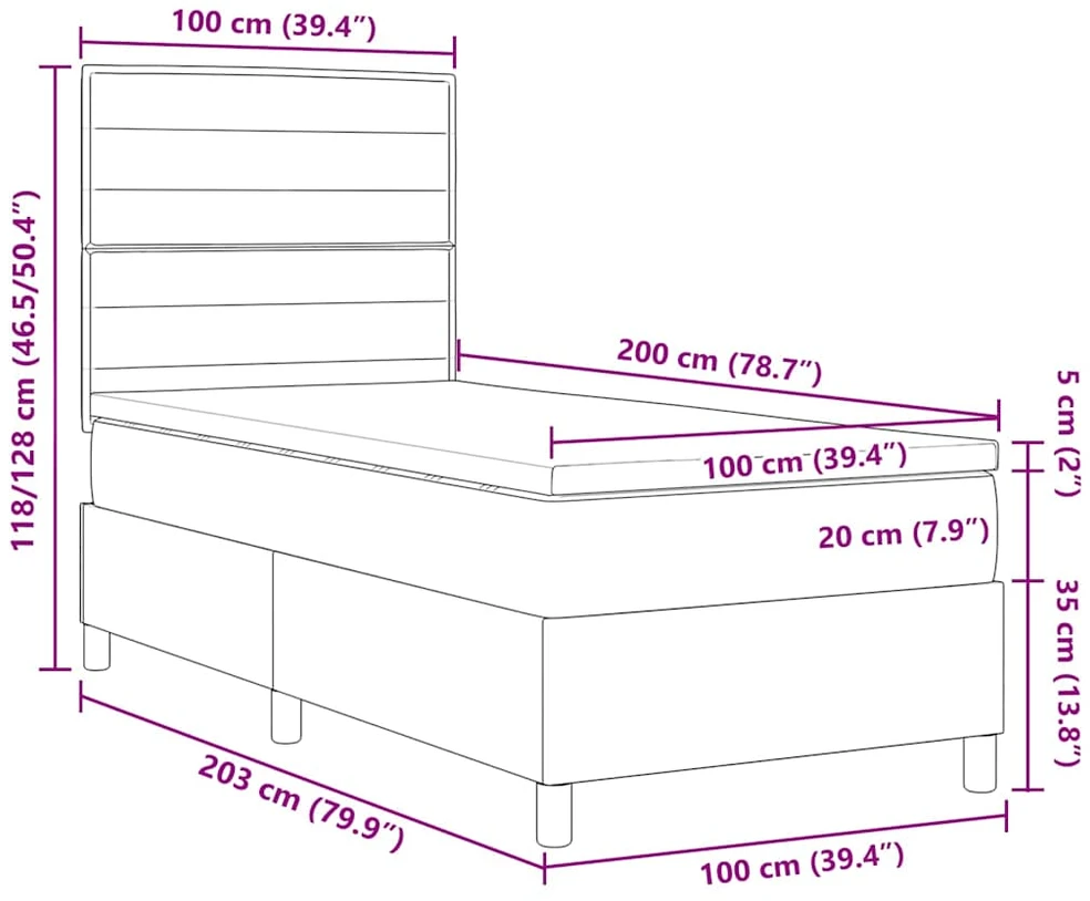 Kiemas lova su čiužiniu Tamsiai pilka 100 x 200 cm audinys