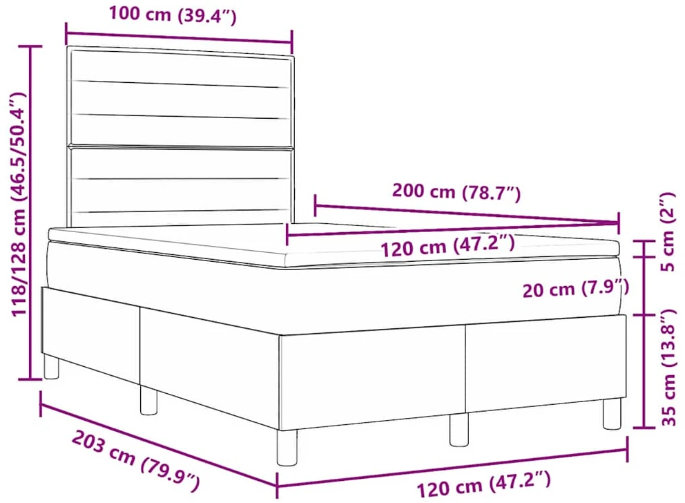 Kiemas lova su čiužiniu Tamsiai pilka 120 x 200 cm audinys