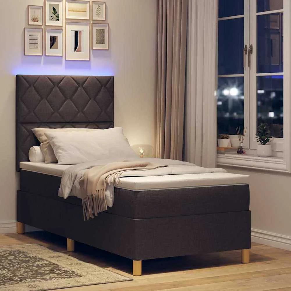 LED Čiužinio Lova Tamsiai rudas 100 x 200 cm audinys