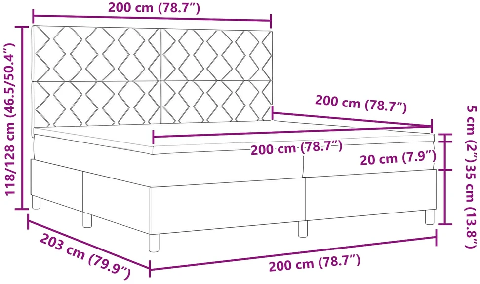 Kiemas lova su čiužiniu Tamsiai ruda 200 x 200 cm audinys