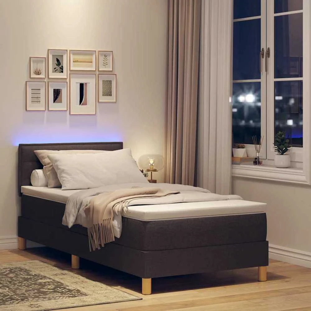 LED Čiužinio Lova Tamsiai rudas 90 x 200 cm audinys