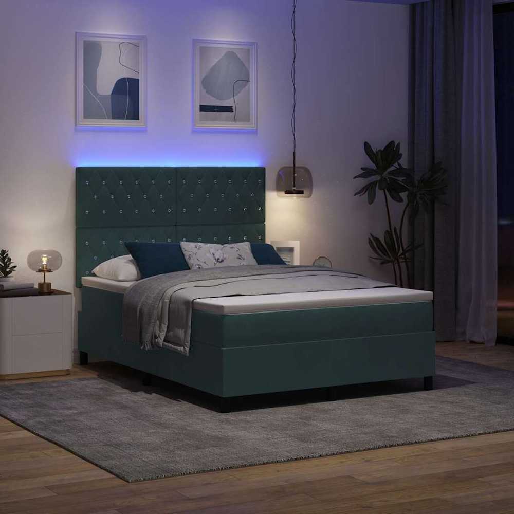 LED Čiužinio Lova Tamsiai žalia 160 x 200 cm Aksomas