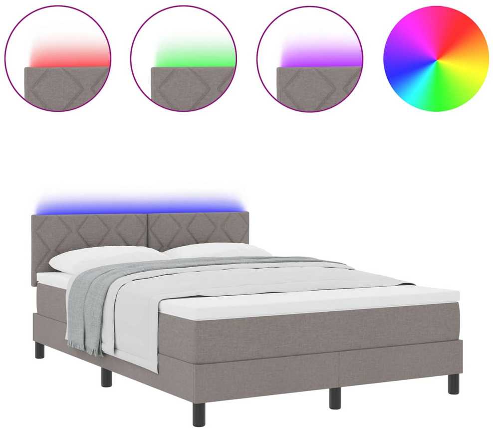Kiemas lova su LED juostelėmis Tortora 140 x 200 cm audinys