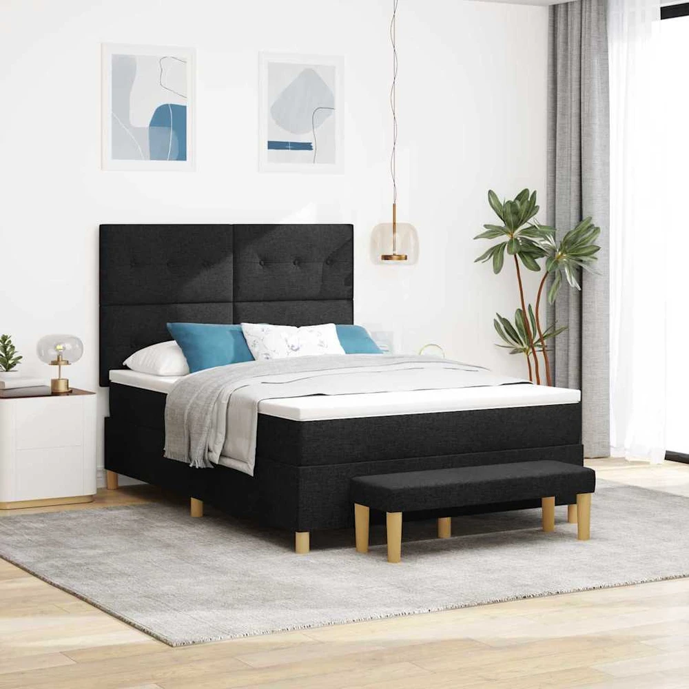 Kiemas lova su galvūgalio Juoda 200 x 140 cm audinys