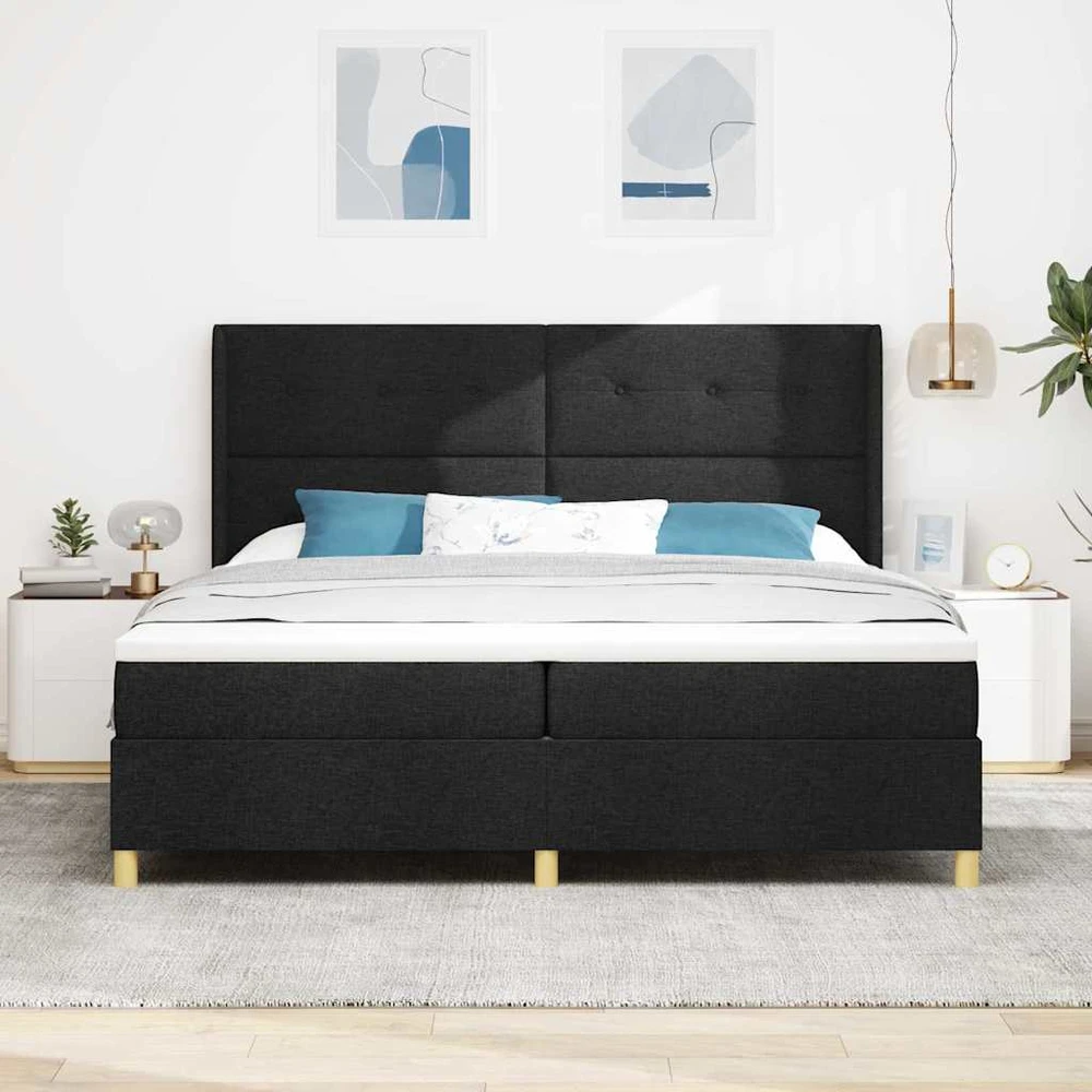Kiemas lova su galvūgalio Juoda 200 x 200 cm audinys