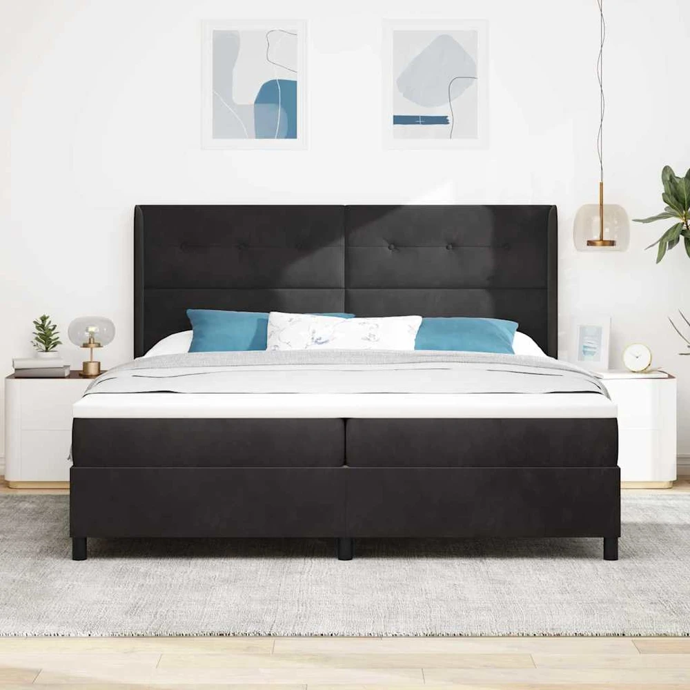 Kiemas lova su galvūgalio Juoda 200 x 200 cm Aksomas