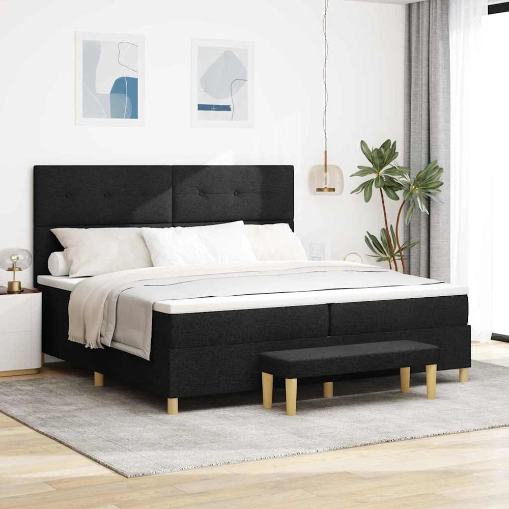 Kiemas lova su galvūgalio Juoda 200 x 200 cm audinys