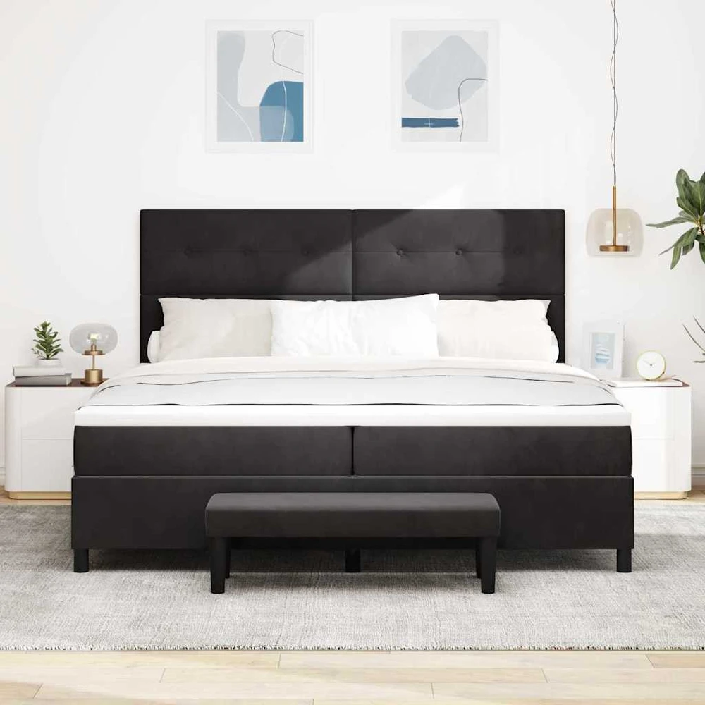 Kiemas lova su galvūgalio Juoda 200 x 200 cm Aksomas