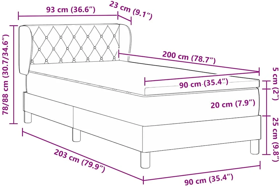 Kiemas lova su galvūgalio Juoda 90 x 200 cm Aksomas