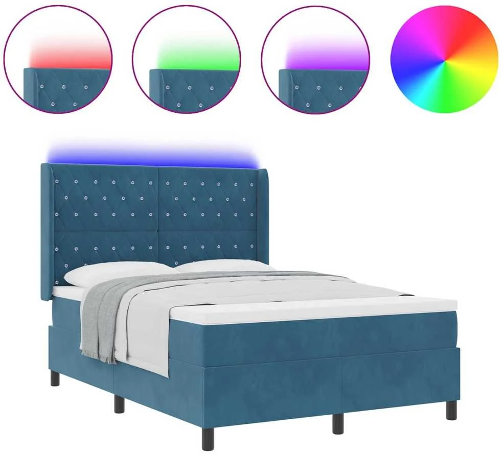 Kiemas lova su LED juostelėmis Mėlyna 140 x 190 cm Aksomas