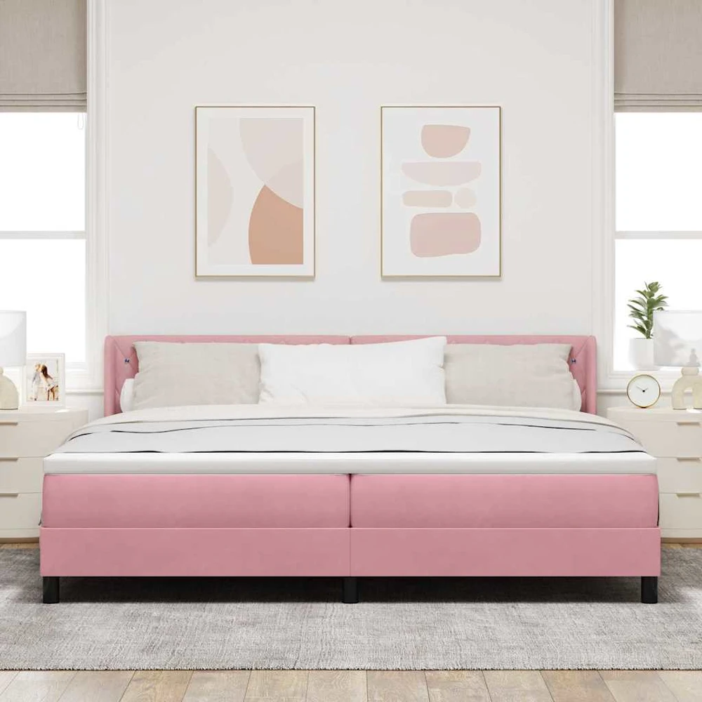 Kiemas lova su galvūgalio Rožinė 200 x 200 cm Aksomas