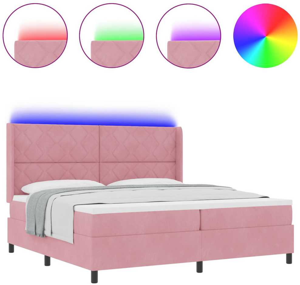 Kiemas lova su LED juostelėmis Rožinė 200 x 200 cm Aksomas
