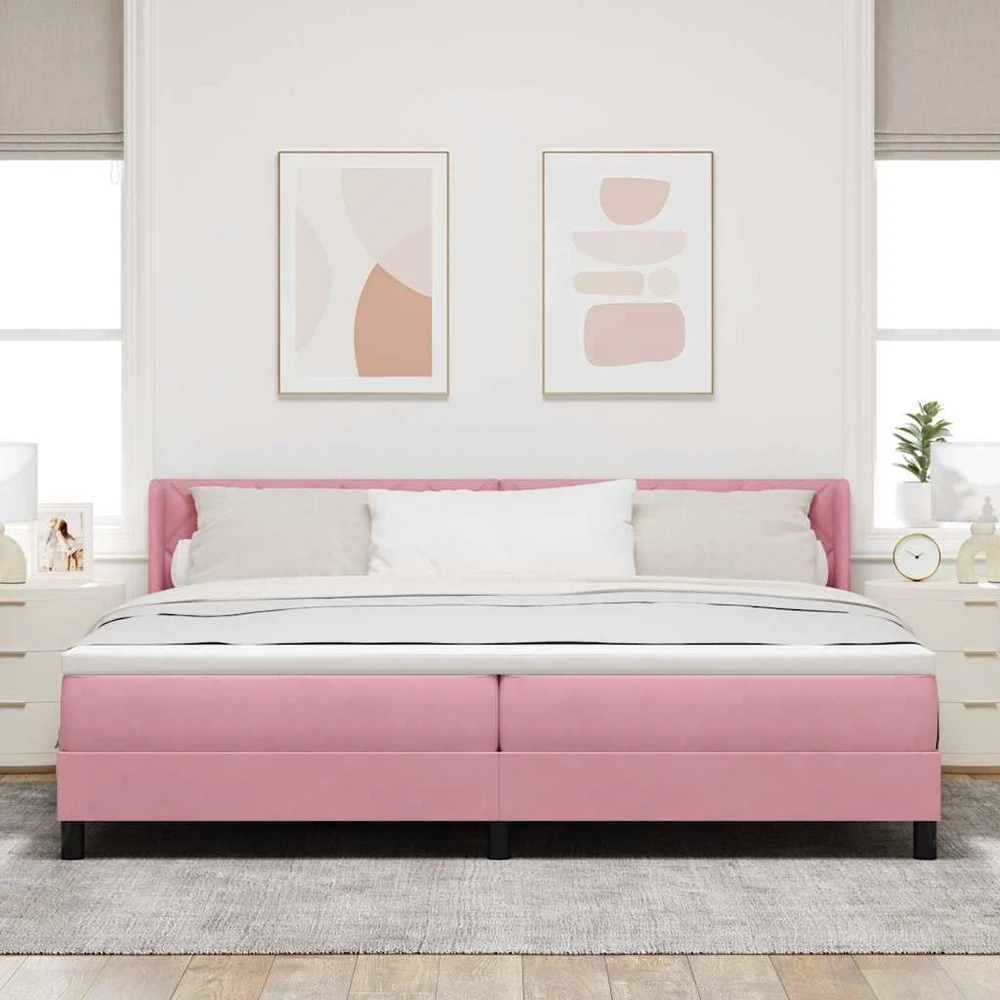 Kiemas lova su galvūgalio Rožinė 200 x 200 cm Aksomas