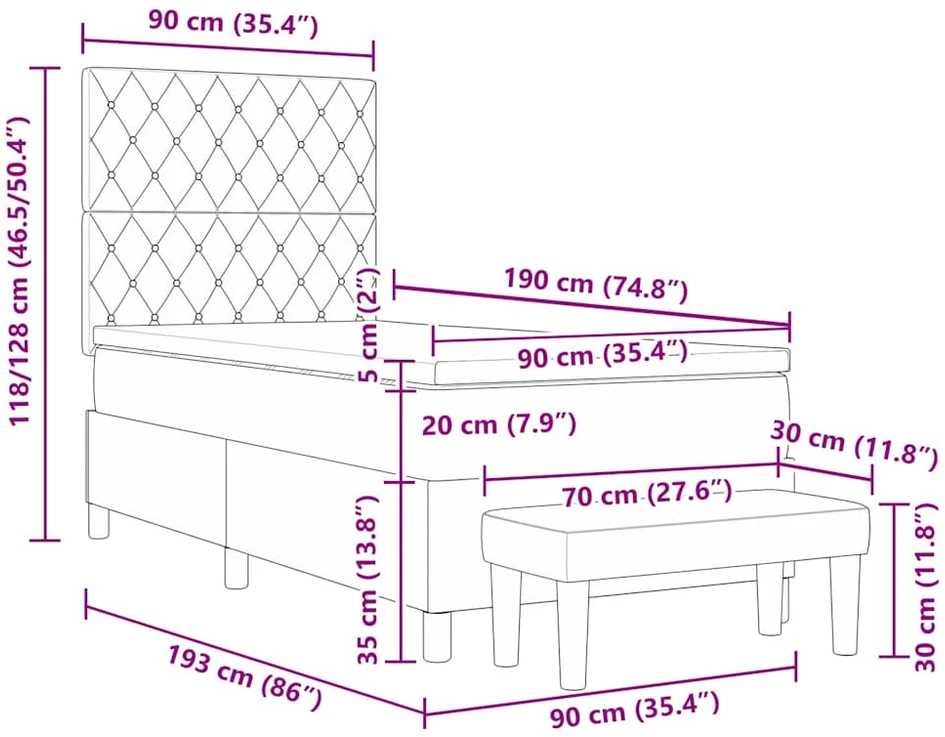 Kiemas lova su galvūgalio Tamsi mėlyna 190 x 90 cm Aksomas