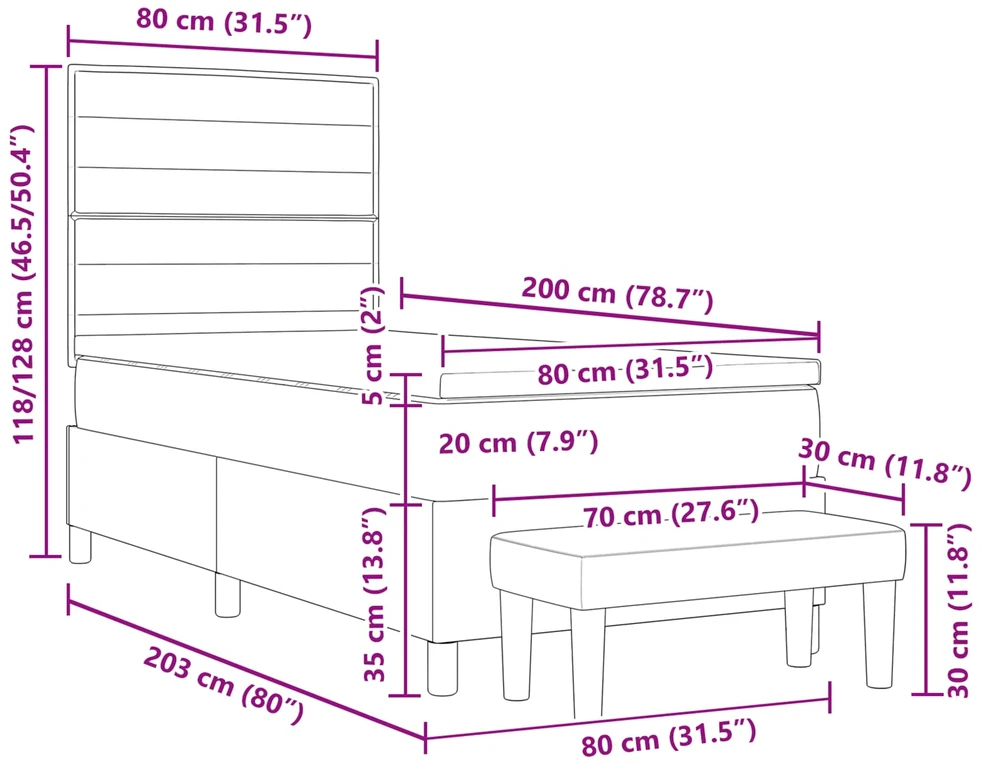 Kiemas lova su galvūgalio Tamsiai rudas 80 x 200 cm audinys