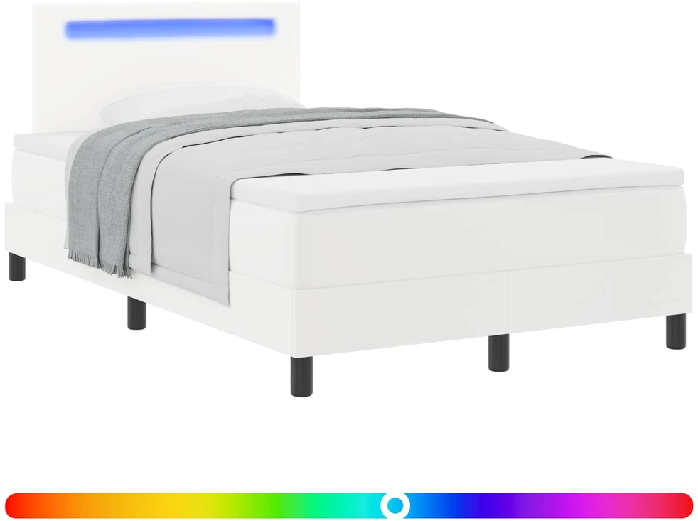 Kiemas lova su LED juostelėmis Balta 120 x 190 cm Dirbtinė oda