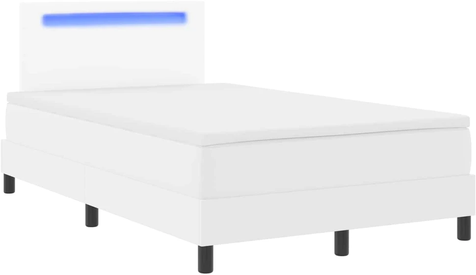 Kiemas lova su LED juostelėmis Balta 120 x 190 cm Dirbtinė oda
