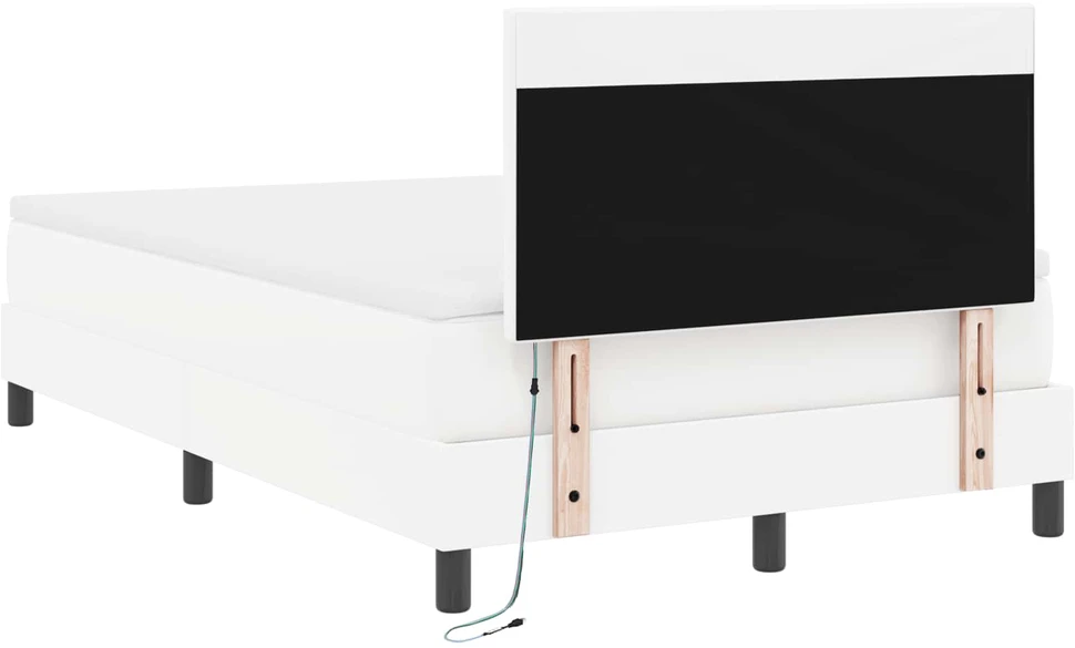 Kiemas lova su LED juostelėmis Balta 120 x 190 cm Dirbtinė oda